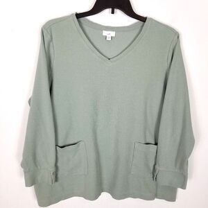 J. Jill Women  Textured Patch-Pocket Knit Tunic Sweater Sz 3X  Mineral Green
